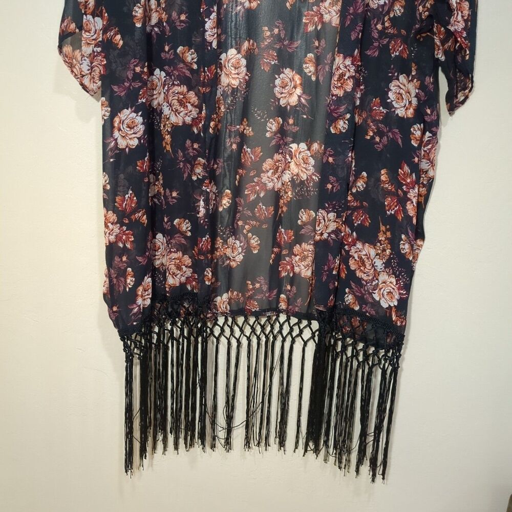 Gypsies & Moondust Womens Sz Large Kimono Lightweight Black Floral Boho lace - Picture 3 of 7